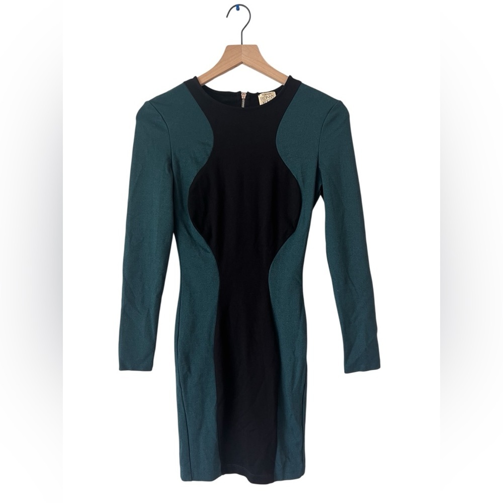 Torn by Ronny Kobo Shiran Long Sleeve Green Black Mini Dress Size S - Picture 3 of 13